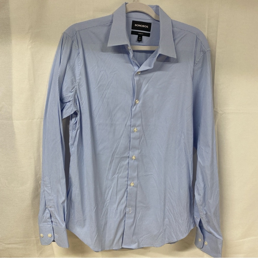 Bonobos Light Blue Micro Gingham Tailored Fit Button Down Shirt Medium